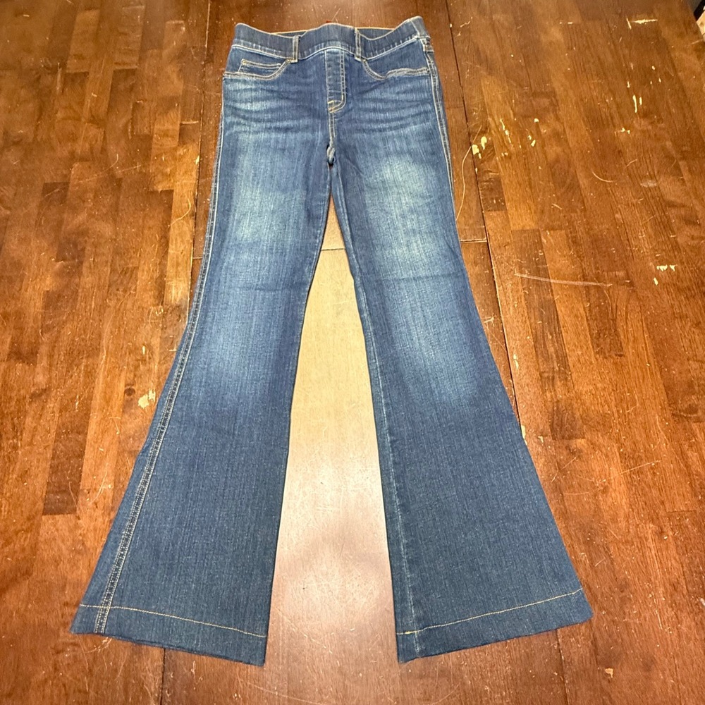 Spanx Flare Jeans Women S 28x29 Petite Blue Pull On Shaping Stretch Denim